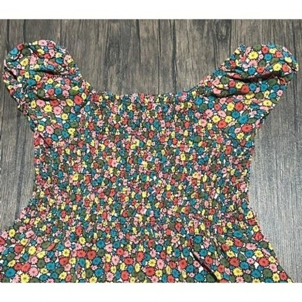 Charlotte by Capo Girls Floral Smocked Dress Puff Sleeve Rayon Size Medium 10-12
